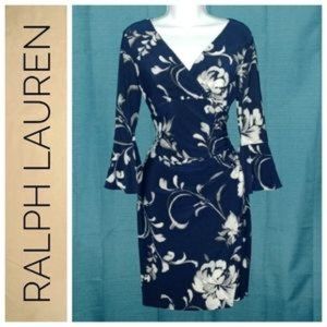 Ralph Lauren Jersey Navy Dress w/White Flowers NWT